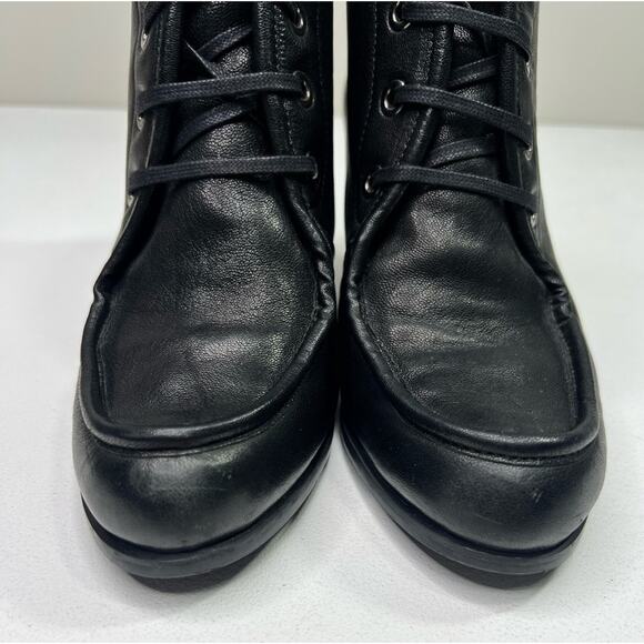 Stuart Weitzman Wedge Leather Ankle Bootie Black Lace Up Soft Comfort Luxury 5.5 - Picture 10 of 12